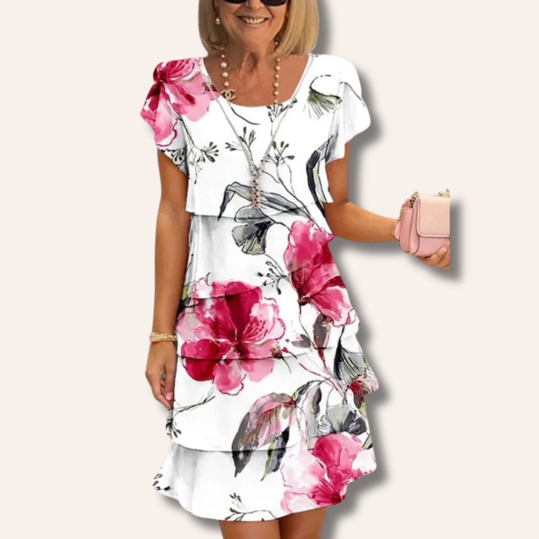 Susy | Pleated Floral Dress with Ruffles
