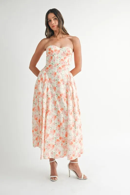 Sandy | Neckline Floral Midi Dress