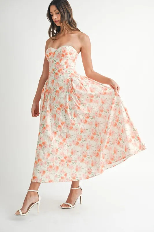 Sandy | Neckline Floral Midi Dress