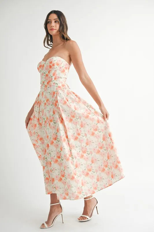 Sandy | Neckline Floral Midi Dress