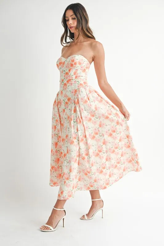Sandy | Neckline Floral Midi Dress