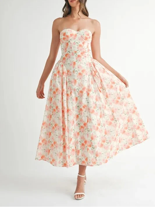 Sandy | Neckline Floral Midi Dress