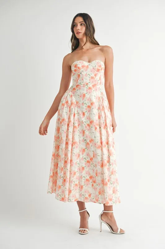 Sandy | Neckline Floral Midi Dress