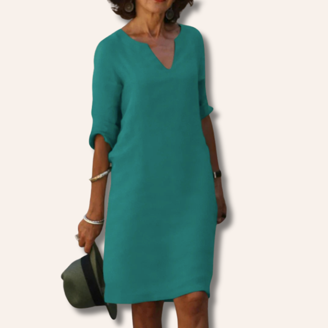 Annie | Dress with V-Neck and 3/4 Sleeves