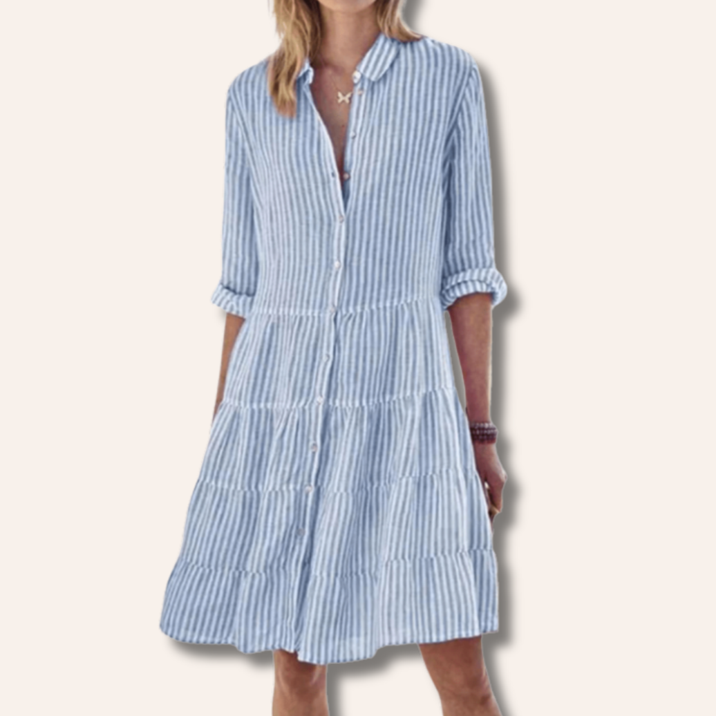 Lari | Striped Tiered Shirt Dress