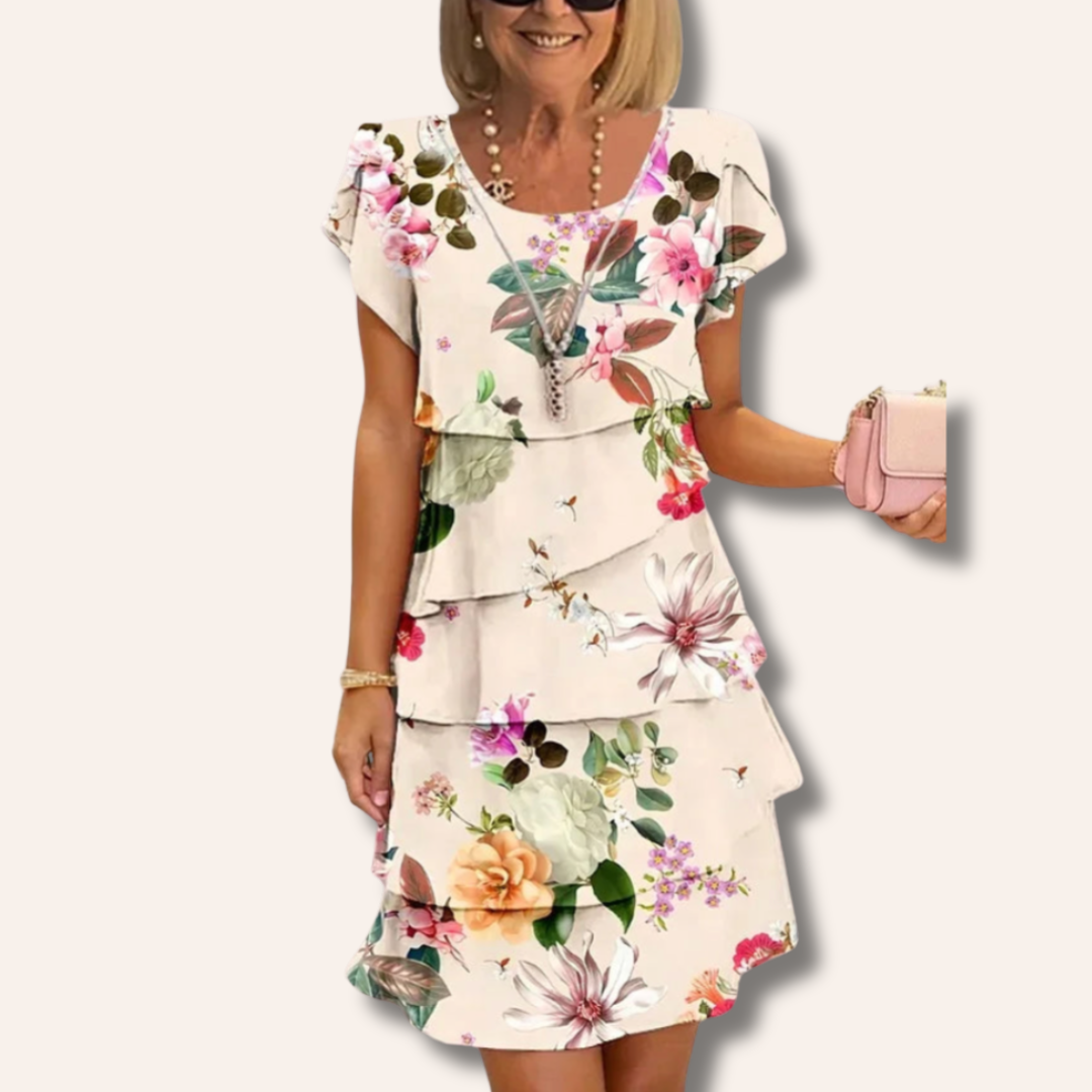 Susy | Pleated Floral Dress with Ruffles