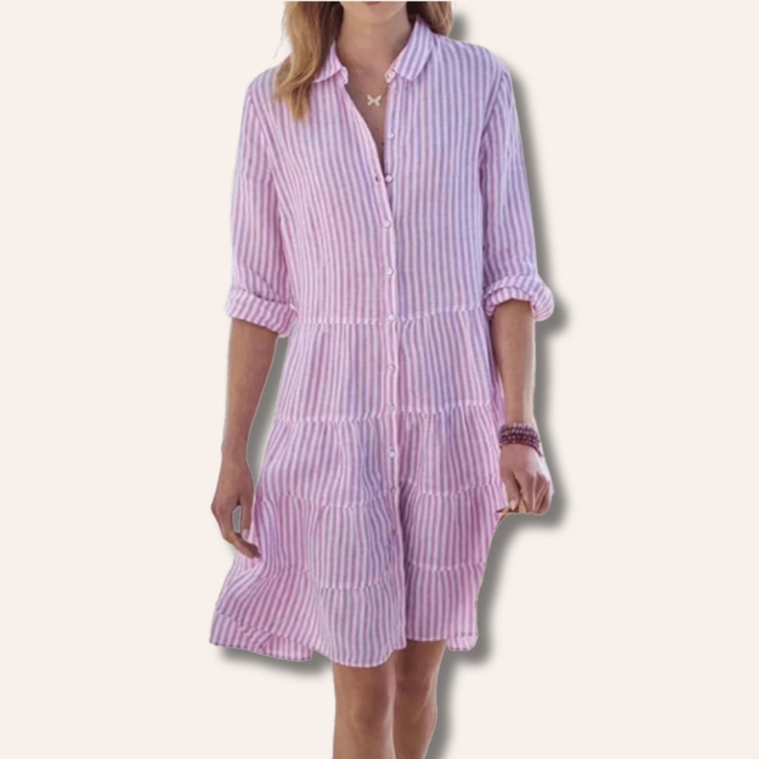 Lari | Striped Tiered Shirt Dress