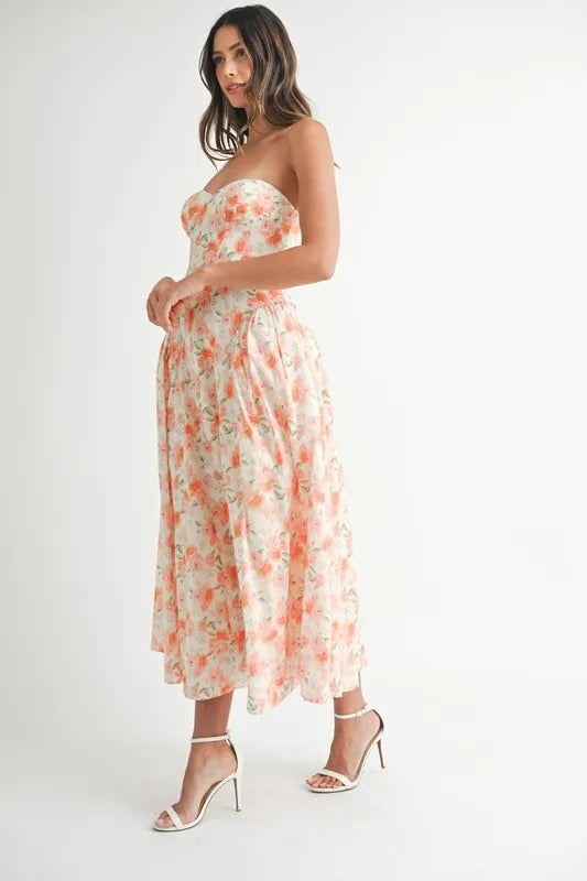 Sandy | Neckline Floral Midi Dress