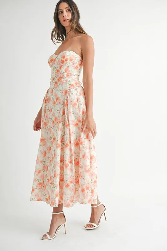 Sandy | Neckline Floral Midi Dress