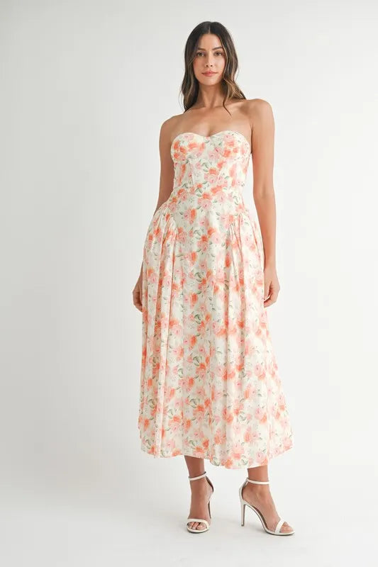 Sandy | Neckline Floral Midi Dress