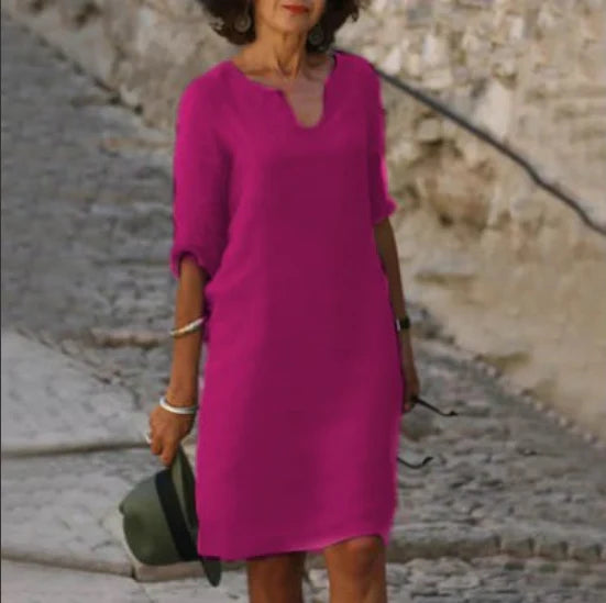 Annie | Dress with V-Neck and 3/4 Sleeves